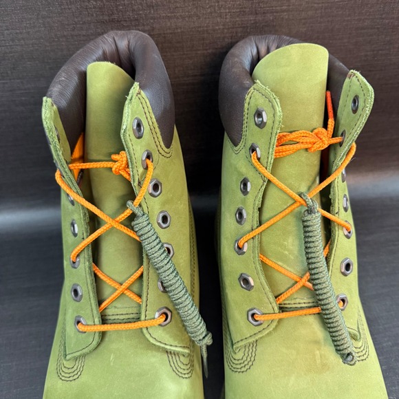 Timberland 6 Inch Premium Waterproof Boots Mens 11.5 Olive Green Leather Shoes - Picture 3 of 13